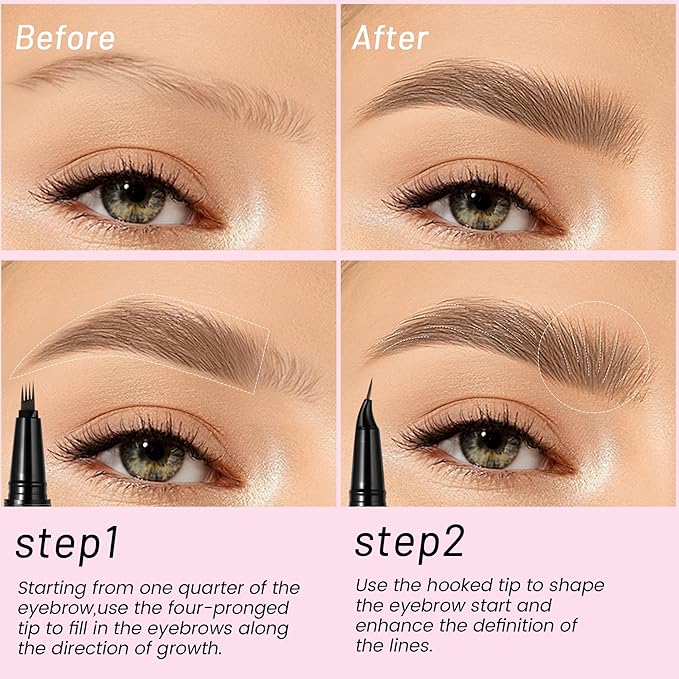 Eyebrow Pen, Waterproof Microblading Eyebrow Pencil, 2-in-1 Dual-Ended 4 Tip Eye Brow Makeup Pen for Women with Precise Curved Brush-Tip Create Natural Hair-Like Brows, Last All-Day (Truffle)