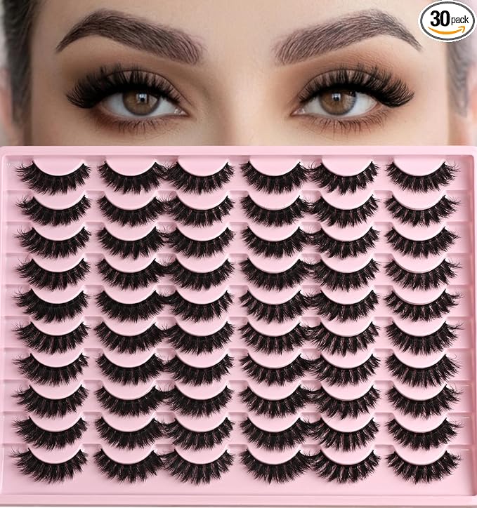 FARRED Lashes Natural False Eyelashes Wispy Fake Lash Strips 30 Pairs Volume Cat Eye Mink Strip Eyelash Short Fluffy Easy Cateye Lashes for Beginners Full Eye Lash Natural Looking for Daily Makeup