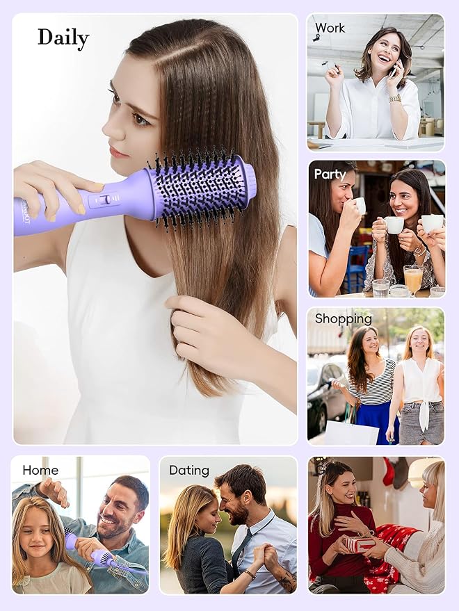 LANDOT 4-in-1 Blow Dryer Brush-Blowout Hair Dryer Brush with 60mm Oval Barrel One Step Volumizer for Thick & Coarse Hair, Fast Drying Frizz Control, Salon Smooth Hair at Home