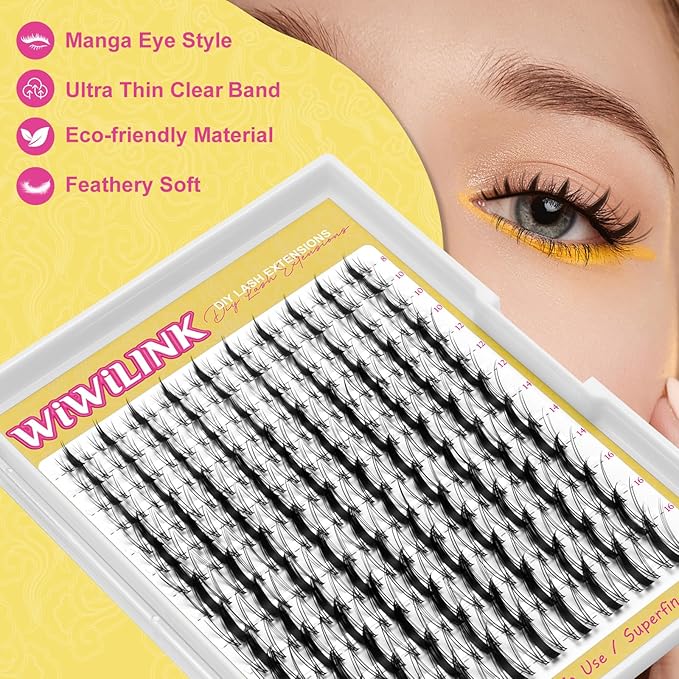 Manga Lash Clusters 8-18mm Fairy Eyelash Clusters DIY Lash Extension Spikes 0.3mm Wispy Natural Individual Cluster Eyelash Extensions D Curl, Wanna Be