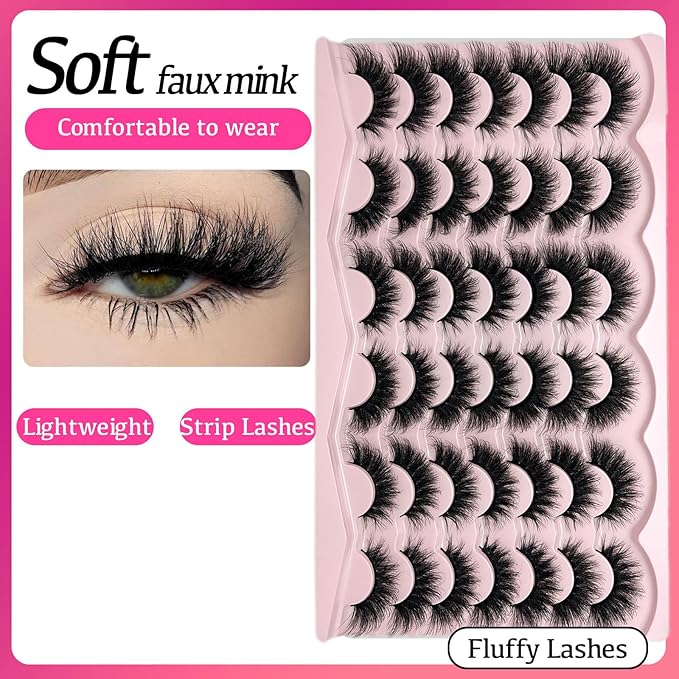 Mink Lashes Cat Eye Fluffy False Lashes Wispy Natural Lash Strips C Curl Faux Mink False Eyelashes Pack Full Strip False Eyelashes Natural Look