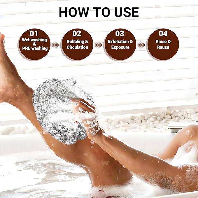 African Net Sponge Authentic for Exfoliating - Extra Knots for Deep Cleansing & Back Scrubbing - Body Scrubber Washcloth for Women & Men - Daily Shower Exfoliator for Smooth, Glowing Skin(Slate)