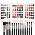 Black Grey Eyeshadow Makeup Palette + 15 Brushes Set, 86 Colors Matte Glitter Highly Pigmented Long Lasting Eye shadow, Blush, Contour, Highlighter All in One Make Up Kit for Halloween & Daily Use