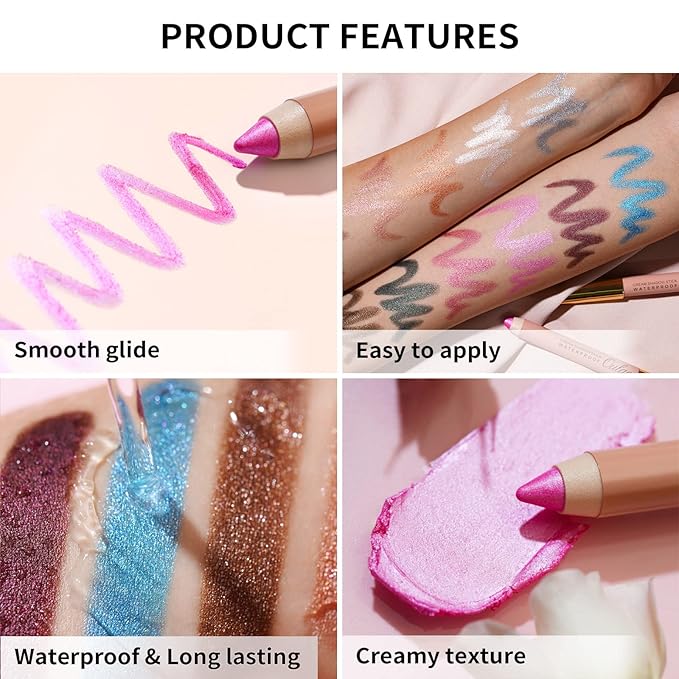 Oulac Waterproof Eye Shadow Stick Smooth and Long Lasting, Shimmering Glitter Finish, Blendable Eyes Makeup, Vegan & Cruelty-Free 1.25g, 17 Hollywood Dream
