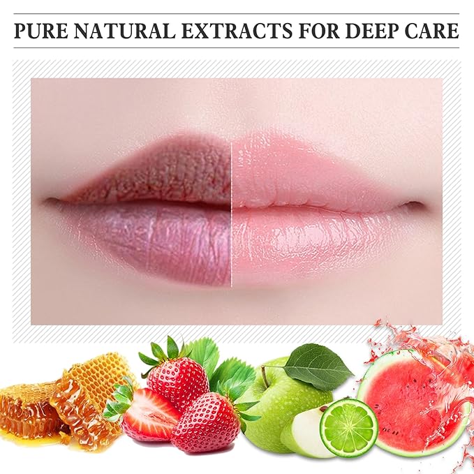 4 PCS Honey Lip Balm Pot, Honey & Strawberry & Watermelon & Apple Lime Lip Mask, Reduces Lines, Hydrate & Moisturizing Skin Care, Prevention Dry Cracked Lips Repair Treatment, 5.5g*4