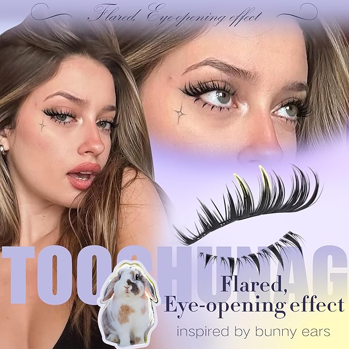 TOOCHUNAG Bunny Lash Clusters 10-16mm Natural Manga Eyelash Clusters Fairy Cluster Lashes with 6-7mm Bottom Lashes Camera-Ready Cluster Eyelash Extensions with Clear Band