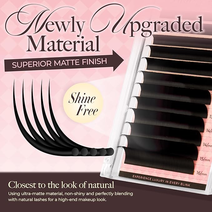 LASHVIEW Volume Lash Extensions 0.03-0.20 J/B/L/C/CC/D Curl 8-16mm Mixed & Single Length Tray, Soft Matte Dark Professional Eyelashes Extension(0.03 D 12mm)