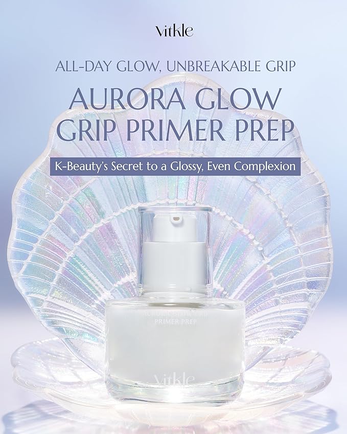 Aurora Glow Grip Primer Prep - Korean Illuminating Makeup Base for Radiant Skin - 8-Layer Hyaluronic Acid and Ceramides - Pore Minimizing, Sebum Control, Long Lasting Makeup, 1.01 fl.oz.