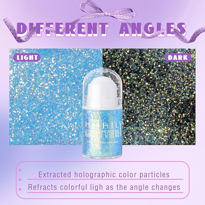HOSAILY Roll-on Holographic Body Glitter Gel for Face Hair, Chamaleon Light Blue Color Changing Face Paint Glitter Mermaid Makeup, Chunky Sequins Festival Party Rave Accessories Shimmer Makeup