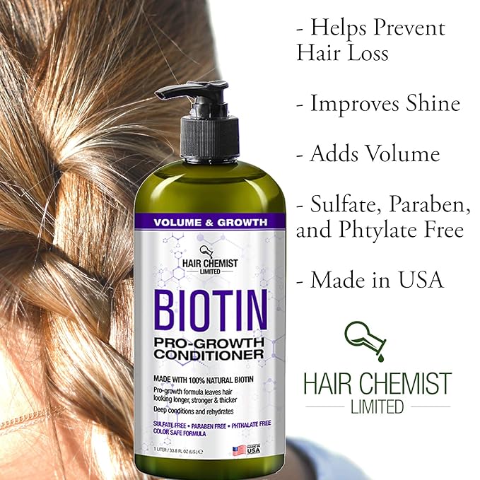 Hair Chemist Pro-Growth Shampoo & Conditioner Set with Biotin - Includes 33.8oz Shampoo & 33.8oz Conditioner