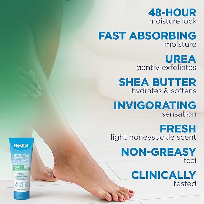 Flexitol Revitalizing Foot & Leg Cream, Intensive Hydration for Dry, Rough Feet and Legs, Fast-Absorbing Moisture Care, 3 oz