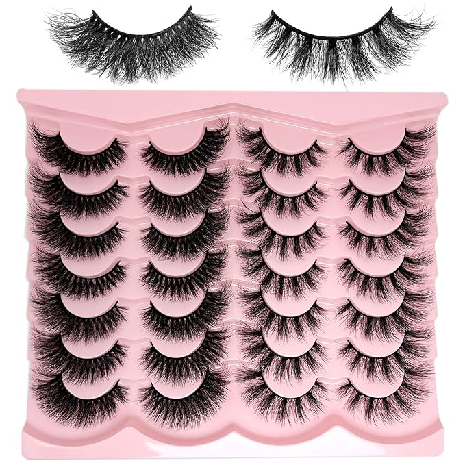 loladook Fluffy Lashes Mink Wispy Cat Eye Strip Lashes Natural Look 3D Faux Mink Eyelashes Pack C Curl Volume Soft False Eyelashes Multipack