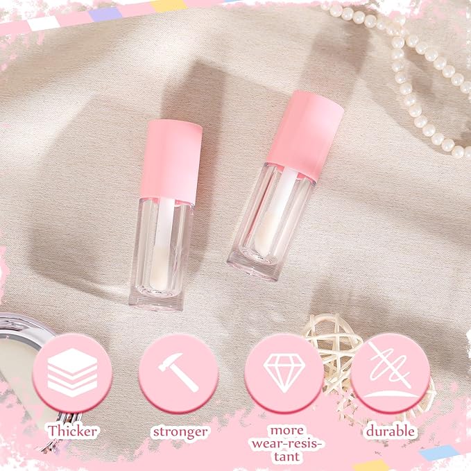 Tatuo 30 Pcs Pink 6ml Empty Lip Gloss Tubes with Wand Bulk Lip Refillable Gloss Containers Cosmetic Bottles with Rubber Stoppers for Lipstick Eyelash Growth Liquid DIY Makeup Kit