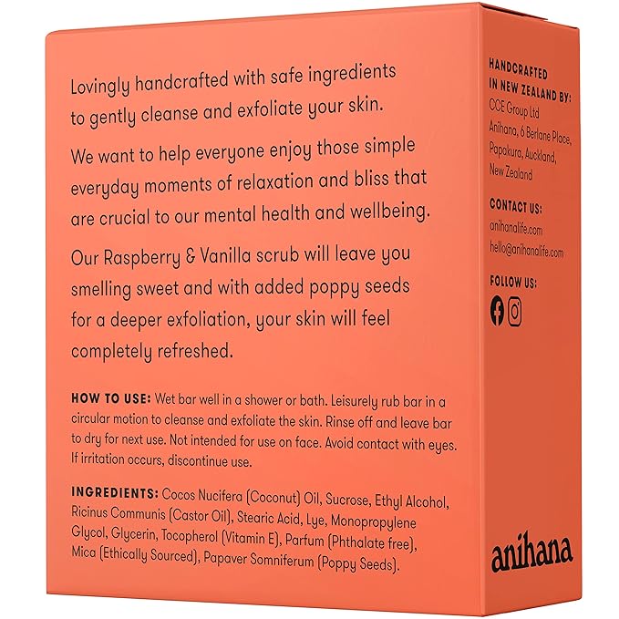 ANIHANA Sugar Scrub Soap Bar with Coconut Oil, Moisturizing, Gentle, Exfoliating Body Scrub, Refreshing Peach Smoothie Scent, 3.6 Oz