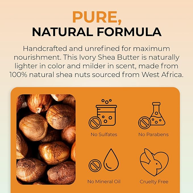 RA COSMETICS African Shea Butter Raw Unrefined from Ghana – 100% Pure Ivory Shea Butter for Skin, Hair & Body – Natural Moisturizer for Dry Skin & Scalp Care – Raw Shea Butter 8 oz