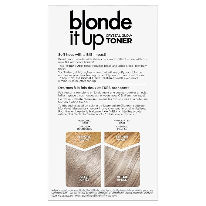 Clairol Blonde It Up Crystal Glow Toners Demi-Permanent Hair Dye, Radiant Opal Hair Color | Ammonia Free | Add Pearlescent Tones to Pre-Lightened Shades | Neutralizes Warmth | Pack of 1