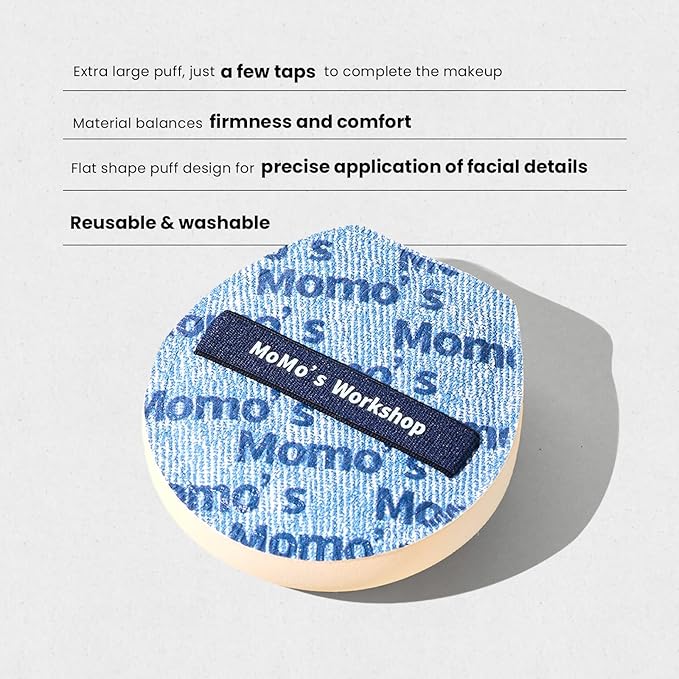 Momo's Workshop Blue Denim Makeup Sponges,Super Soft Blenders for Liquid Foundation, Dual Design (Egg + Flat Edge), Natural Skin-Like Finish, Makeup Puffs for Blending,Travel Friendly,2pcs