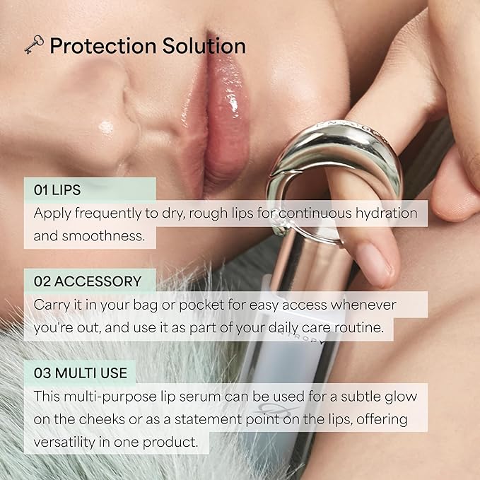 ENTROPY Makeup Glossy Lip Tint – Juicy Glow Line/Ultra Glossy Lip Serum, Nourish Lip Care with Amino Acid Complex, Hydrating, Cooling Care, Non-Sticky, High Shine Finish - Crystal Clear | glossy lip tint, Non-sticky lip tint, Juicy glow lip gloss