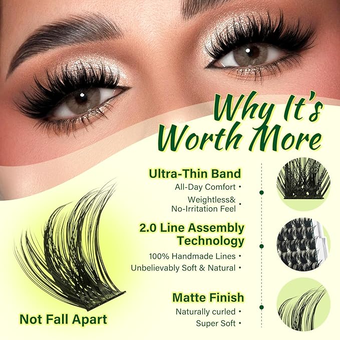 DIY Lash Extension Kit KEYYOU 144pcs Lash Clusters Eyelash Extension Kit with Mascara Brush Bond and Seal Lash Remover Lash Applicators Lash Brush for DIY Lash Extensions (Y22 Kit)