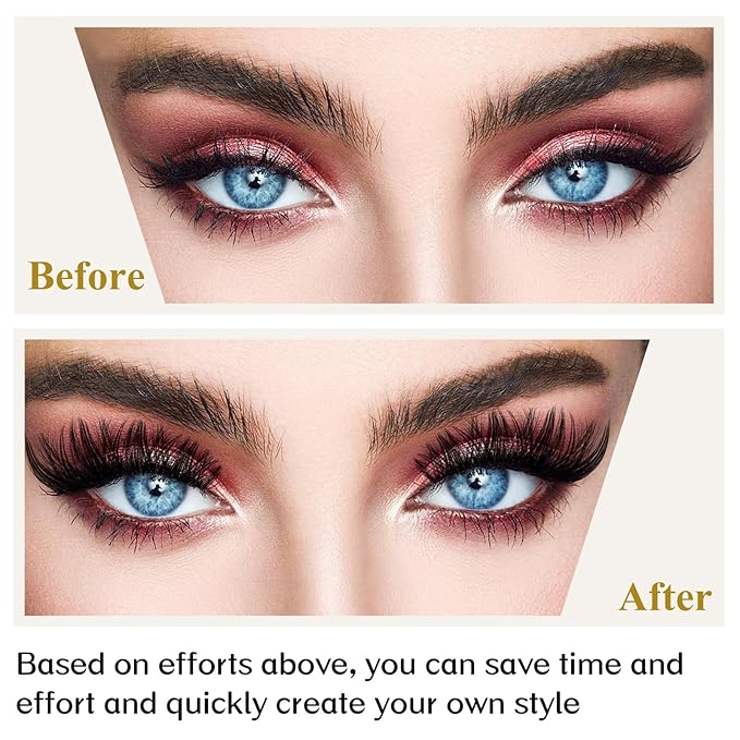 Lash Clusters B01 DIY Eyelash Extensions 72 Clusters Lashes C D Curl B&Qaugen Mega Volume Individual Lashes Eyelash Clusters Extensions Wispy Lashes Cluster DIY at Home (B01-D-8-16MIX)