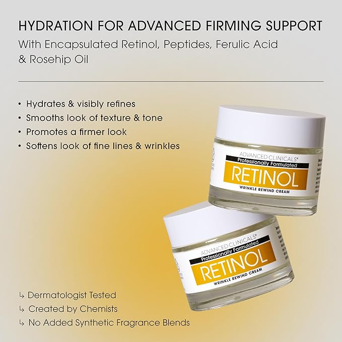 Advanced Clinicals Retinol Cream Face Moisturizer | Encapsulated Retinol Lotion For Face With Ferulic Acid + Vitamin E To Soften Appearance Of Crepey Skin & Look of Fine Lines & Wrinkles, 2.5 Fl Oz
