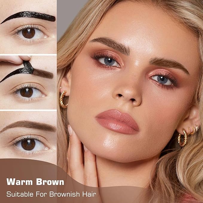 Tattoo Eyebrow Gel Easy Peel Off - Eyebrow Tint Peel Off Long-Lasting Waterproof Transfer-Proof Brow Gel For Fuller & Defined Looking Eyebrows (Warm Brown)