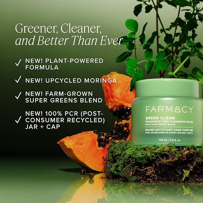 Farmacy Sensitive Skin Makeup Remover Cleansing Balm - Green Clean Waterproof Makeup Remover Balm + Oil Cleanser for Face - Melts Make Up + SPF - Hydrates + Softens Skin - Fragrance-Free (200ml)