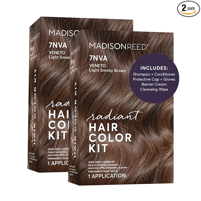 Madison Reed Radiant Hair Color Kit - 7NVA Light Cool Brown (Veneto Brown), Dimensional Gray Hair Blending Permanent Hair Dye, PPD-Free & Ammonia-Free, 2 Pack