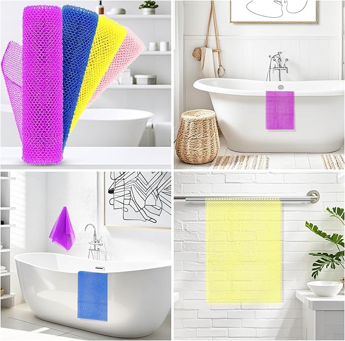 4 Pieces African Net Sponge Authentic Shower loofah exfoliating Body Scrubber Face Washcloth for Cleansing & Gentle Daily Exfoliation Travel wash Cloth Easy to Reach Your Back