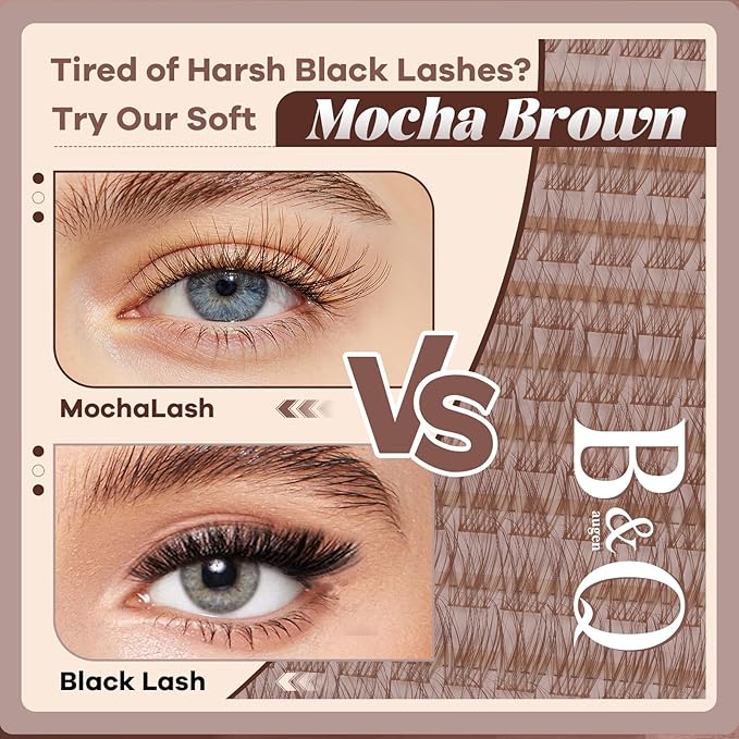 B&Q Brown Lash Clusters Blonde Brown Eyelash Cluster for Light Hair, MochaLash Cluster Eyelash Extensions Soft Browns False Eyelashes Comfortable Eyelash Clusters Perfect for Occasions（MochaLash 03）