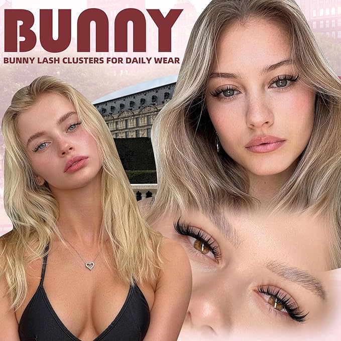 TNFVLONEINS Bunny Lash Clusters Natural Manga Eyelash Clusters 10-12-14mm Wispy Cluster Eyelash Extensions Clear Band Individual Lashes Clusters C Curly Eye Lashes Clusters