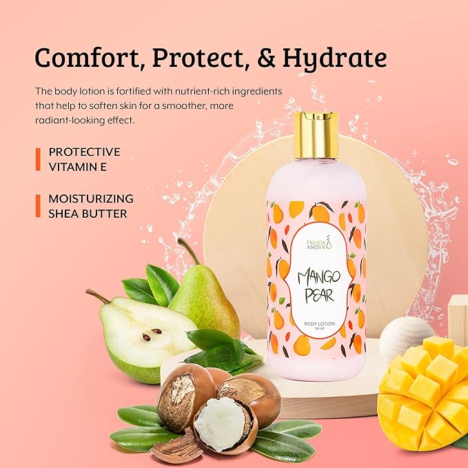 Home Spa Gift 10oz Deep Moisturizing Fragrance Body Lotion & 8 oz. Fine Fragrance Body Mist Set Luxury Self-Care Combo for Women and Girls (Mango Pear) – Mother's Day Gift for Mom