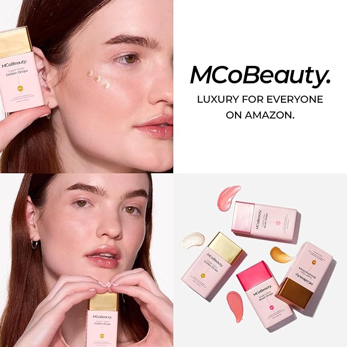MCoBeauty Super Glow Golden Drops - Radiant Shimmer Liquid Luminizer - Hydrating Highlighter Makeup for Face with Niacinamide Hyaluronic Acid Jojoba Oil Squalane Cacao Extract - Vegan & Cruelty Free