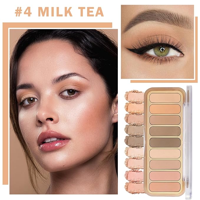 IONSGAKO 9 Color Matte Naked Eyeshadow Palette - Natural Nude, Smoky Brown, Taupe Ultra-Blendable Highly Pigmented Eye Shadows with Brush - 04 Milk Tea