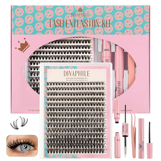 Lash Clusters Kit 280pcs, DIY Individual Eyelash Extensions with Lash Bond, Seal, Remover, Precision Tweezer, Waterproof Natural 30D Cluster Lashes 8-16mm Black, Professional Kit