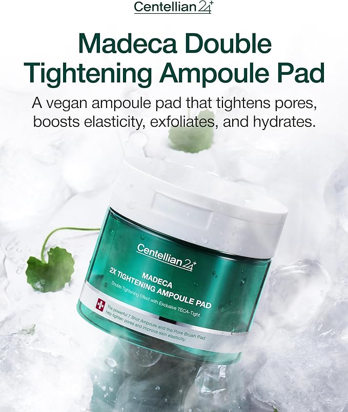 CENTELLIAN 24 Madeca Double Tightening Ampoule Pad (5.58fl oz x 60 pcs) - Pore Minimizer, Hydrating & Exfoliating Pads for Smoother Skin Texture, Vegan Certified, Korean Skin Care