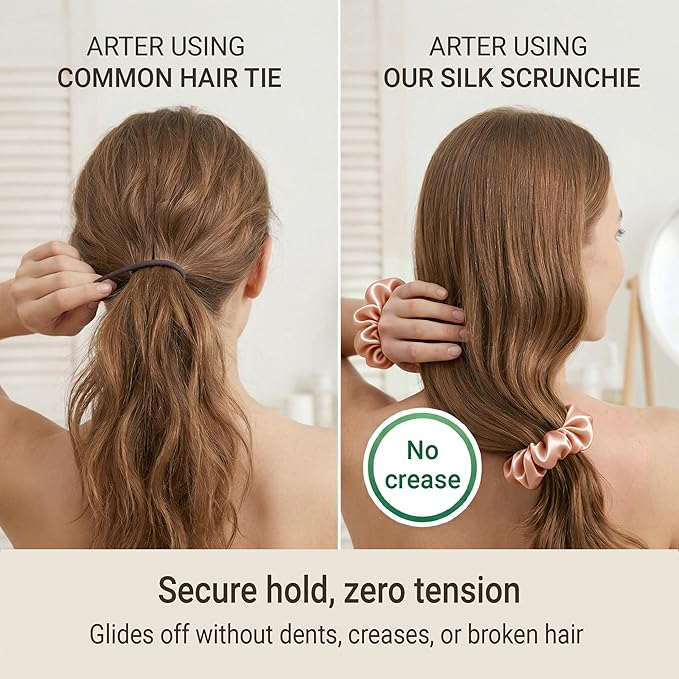ZLYC 100% Mulberry Silk Scrunchie 19 Momme Gentle Creaseless Hair Tie for Women Dent-Free Ponytail Holder, 3.5cm Solid Light Orange
