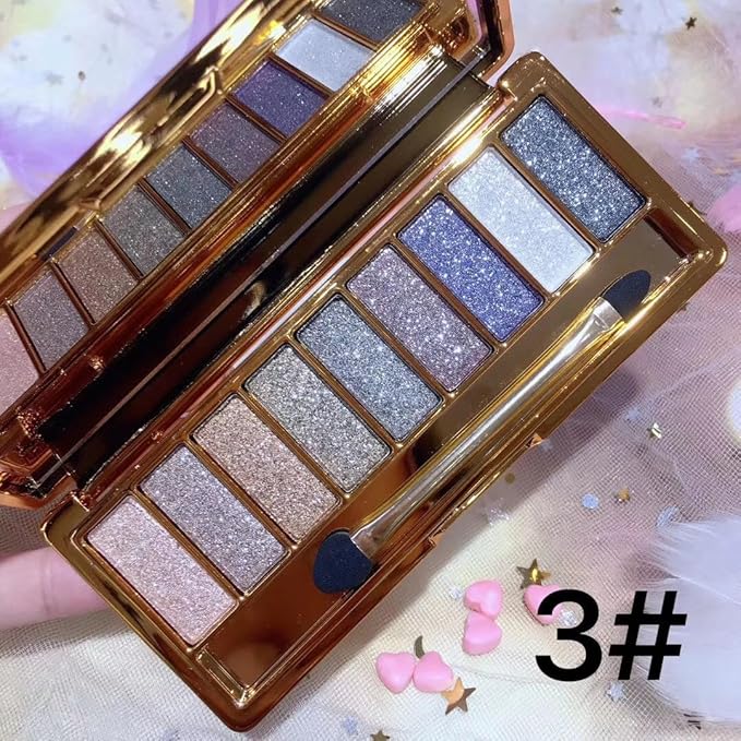 Glitter Eyeshadow Palette, 9 Colors Sparkle Shimmer and Matte Eye Shadow, Highly Pigmented Waterproof Long Lasting Makeup Set (Color 3)