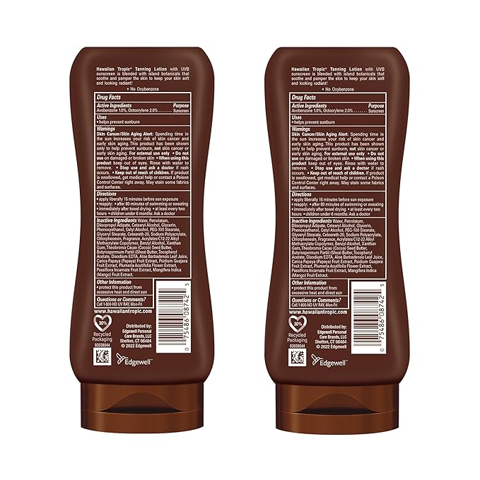 Hawaiian Tropic Island Tanning Lotion, SPF 4, Twin Pack