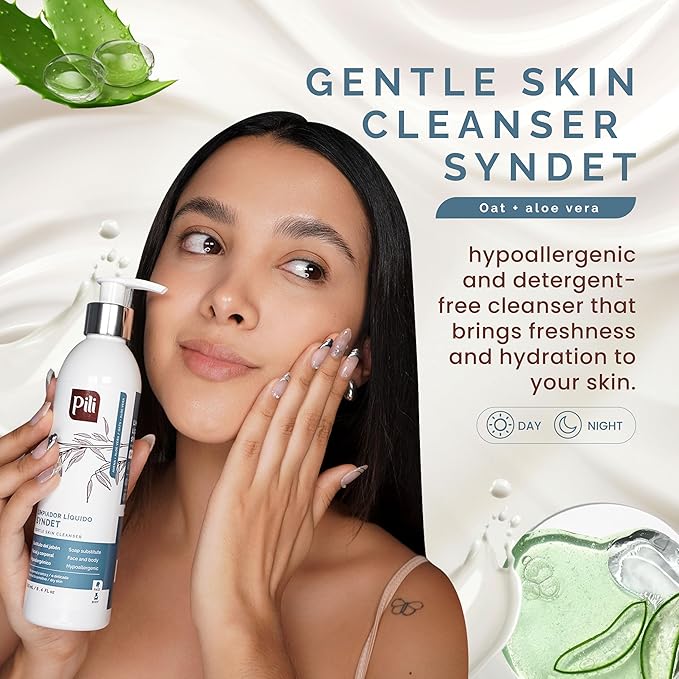 Pili Natural Syndet - Gentle Skin Cleanser with Oatmeal and Aloe Vera - Hypoallergenic cleanser for sensitive skin - 8.4 Fl.oz