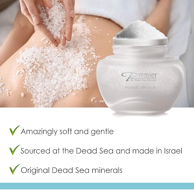 Premier Dead Sea Aromatic Salt Scrub for Hands Feet & Body Exfoliating Body Scrub w/Jojoba Sweet Almond Grape Seed Oils Vitamin E Foot Exfoliator for Women & Men, Breeze Scent, 10.5 Oz