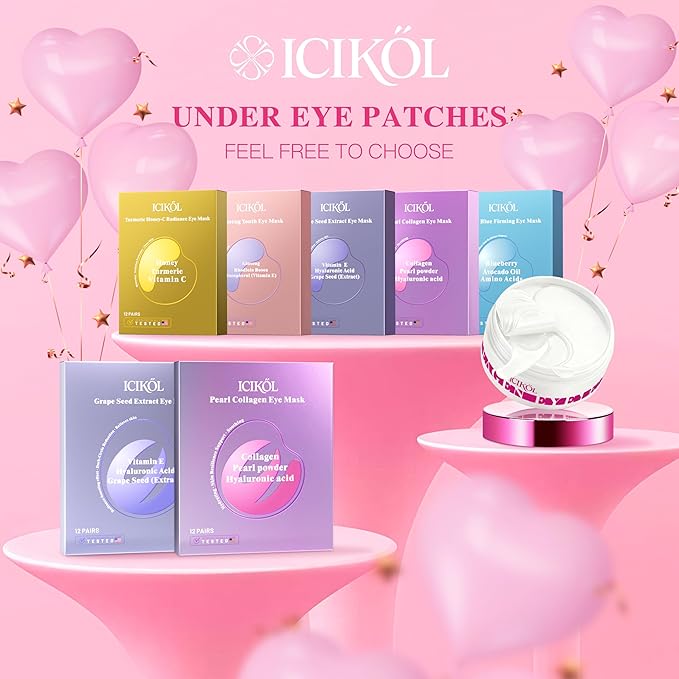 Hyaluronic Acid Collagen Under Eye Patches, Eye Mask for Puffy Eyes and Dark Circles, Deep Hydrating Eye Mask Patches for Eye Bags Treatment, Under-eye Skincare for All-day Moisture (12 pairs)