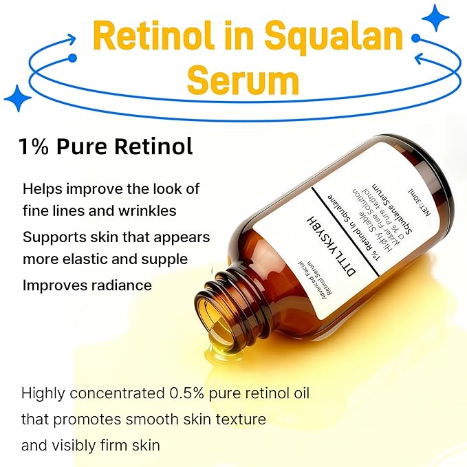 2PC Retinol Serum in Squalane - Anti-Aging Formula to Reduce Wrinkles, Fine Lines & Improve Skin Texture - For Smooth, Firm Skin - 30ml (2)