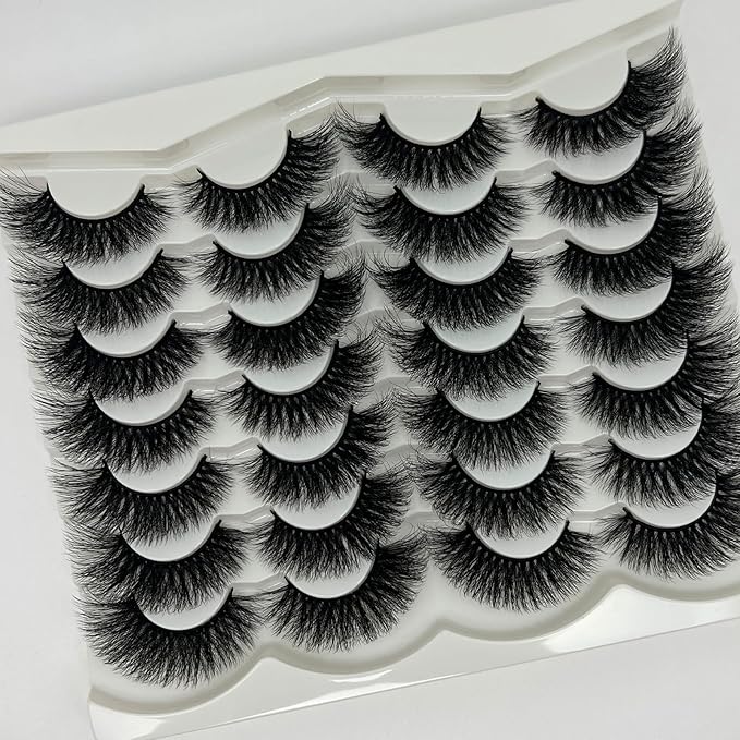 Mink Lashes Fluffy Cat Eye Lashes Strips 20mm Long, 14 Pairs Faux Mink False Eyelashes Pack, 25mm Big 3D Volume Thick Eyelashes