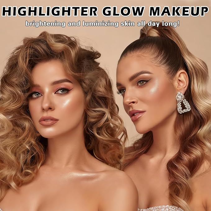IONSGAKO Liquid Highlighter Makeup, Cream Glassy Highlighter for Face Natural Glow Finish Illuminator Buildable Long Lasting Illuminating Glow Makeup - 02 Medium Glow