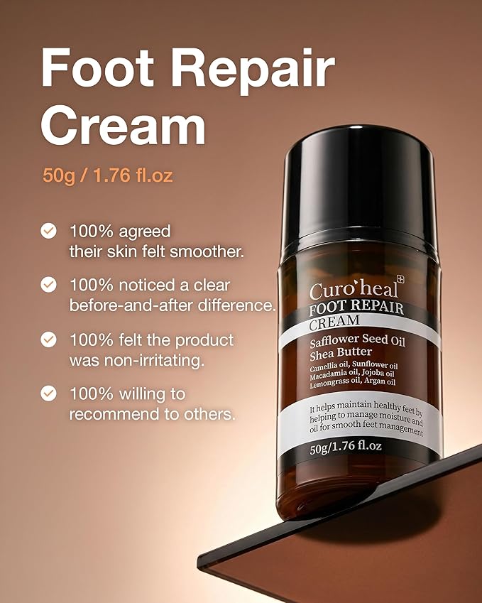 Curoheal Foot Repair Cream – Intensive Moisturizer for Dry, Cracked Heels & Calluses – Concentrated Balm Formula with Shea Butter, Petrolatum, and Patented Magnolia Extract