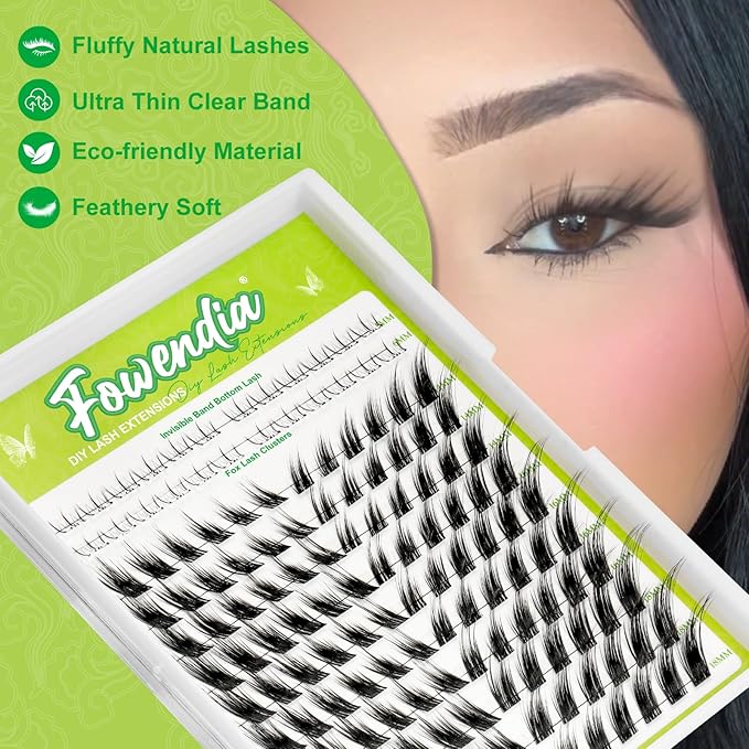Fowendia Fox Cat Eye Lashes D Curly Lash Clusters 8-18mm Manga DIY Lash Extension 0.3mm Wispy Individual Cluster Eyelash Extensions, Fairy Fox