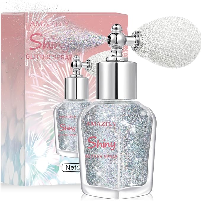 Hair and Body Glitter Spray, Shimmering Powder Sparkle Powder Makeup, Glitter Loose Sparkle Makeup for Body Highlighter,Festival Prom Rave Accessories (Silver)