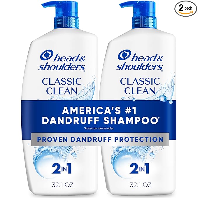 Head & Shoulders Anti-Dandruff Shampoo and Conditioner with 1% Pyrithione Zinc, Classic Clean 2-in-1 Twin Pack, Fresh Scent, Flake Control, Scalp Care, Color-Safe, 32.1 fl oz Each