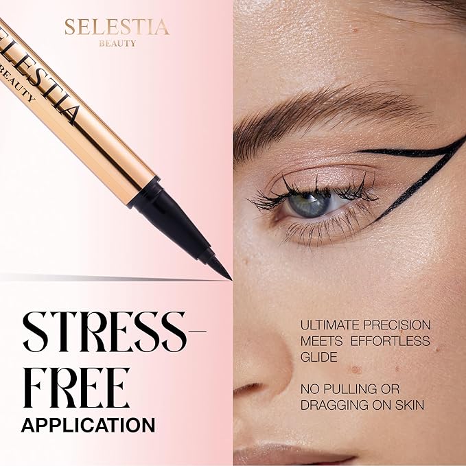 SELESTIA BEAUTY Black Liquid Eyeliner Pencil Queen Cobra – Long-Lasting – Quick-Drying, No Flaking – Thin Applicator & Intense Color – 0.016 fl.oz
